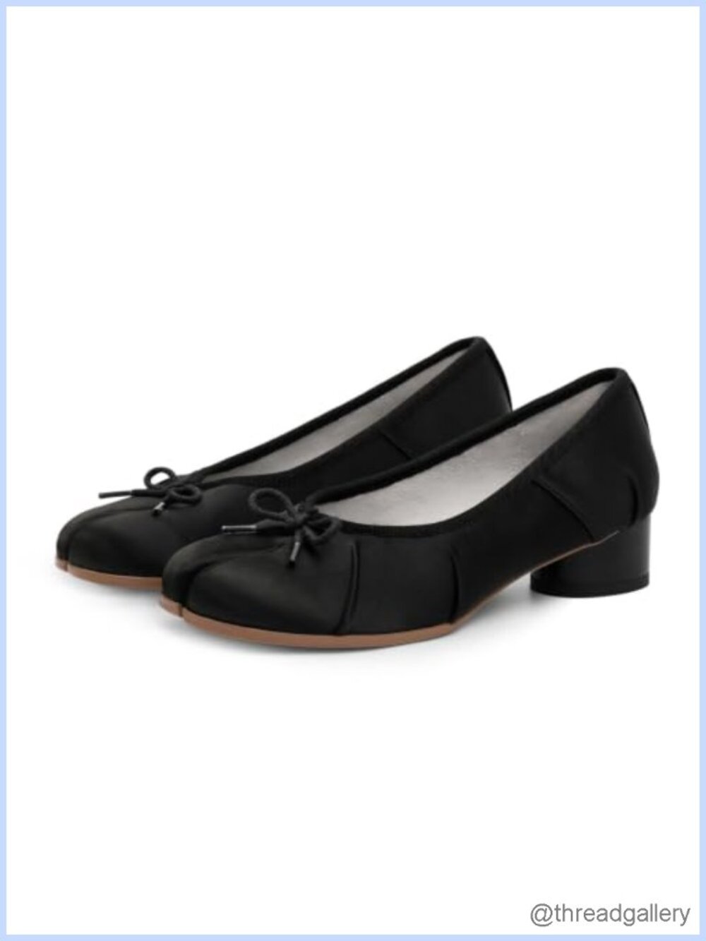 Tabi Ballet Heels Split Toe Pumps Faux Leather Chunky Block Low Heel Ruched